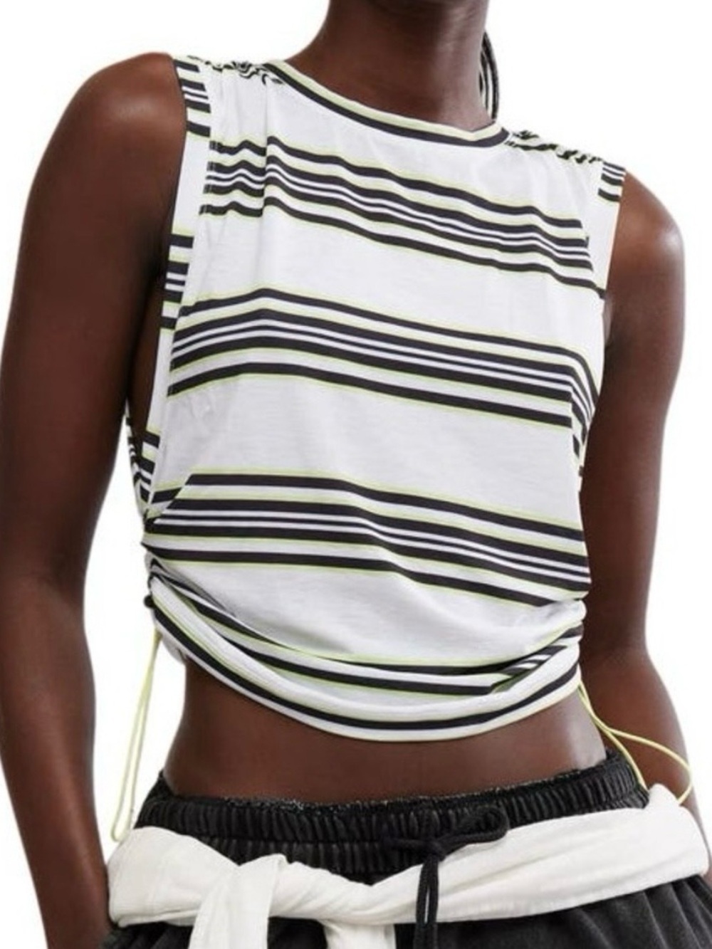 Free People Movement Striped Cropped Tank Black/Lime Accents Muscle Mode NWTs S
